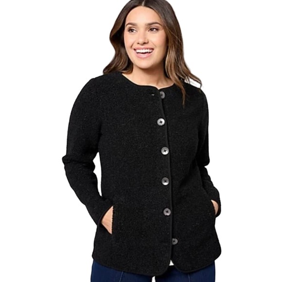 Susan Graver Jackets & Blazers - Susan Graver Weekend Knit Boucle Collarless Jacket NWOT BLACK SIZE L